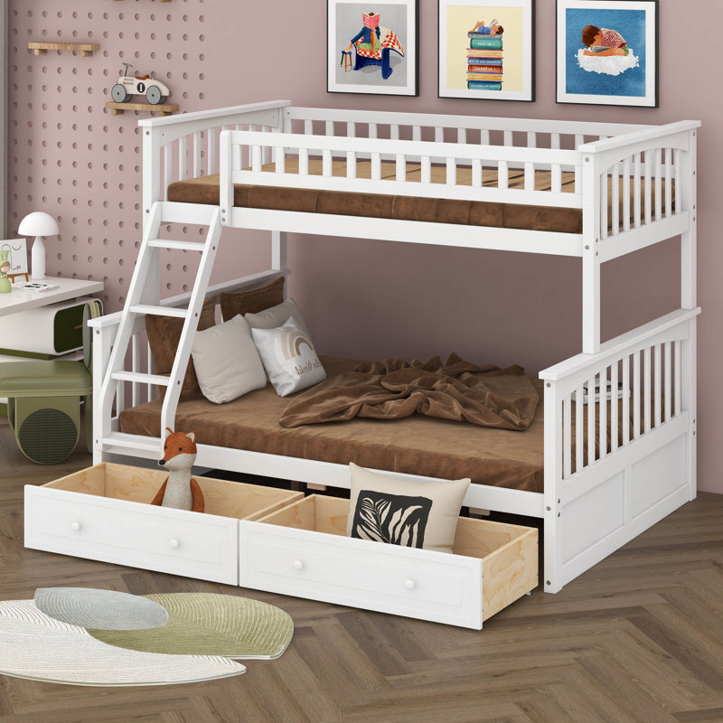 Lit superposé simple au-dessus de double avec tiroirs, lit superposé convertible en bois avec échelles, cadre de lit superposé en bois massif
