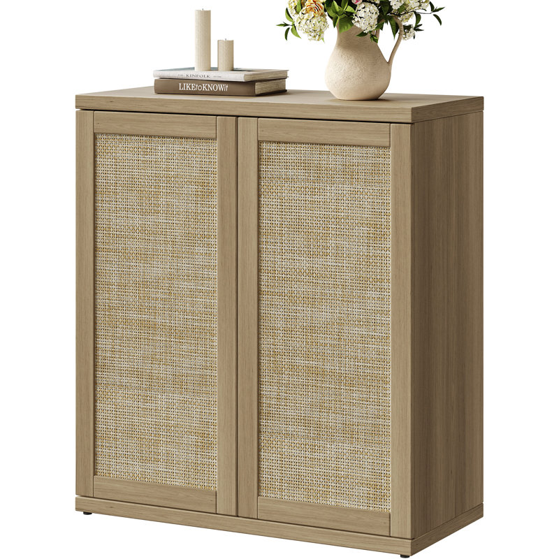 Consiglia 30.5" Bohemian-Inspired Rattan 2-Door Sideboard, Amber Oak, 1