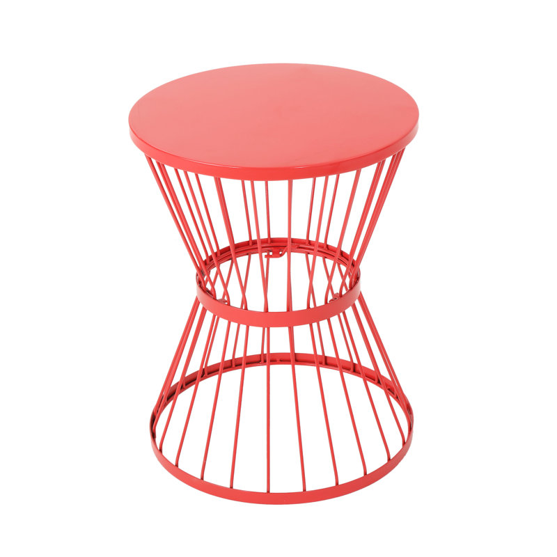 16" Red Iron Outdoor Side Table With Stylish Look Modern In Red, Sophisticated & Frame, Red