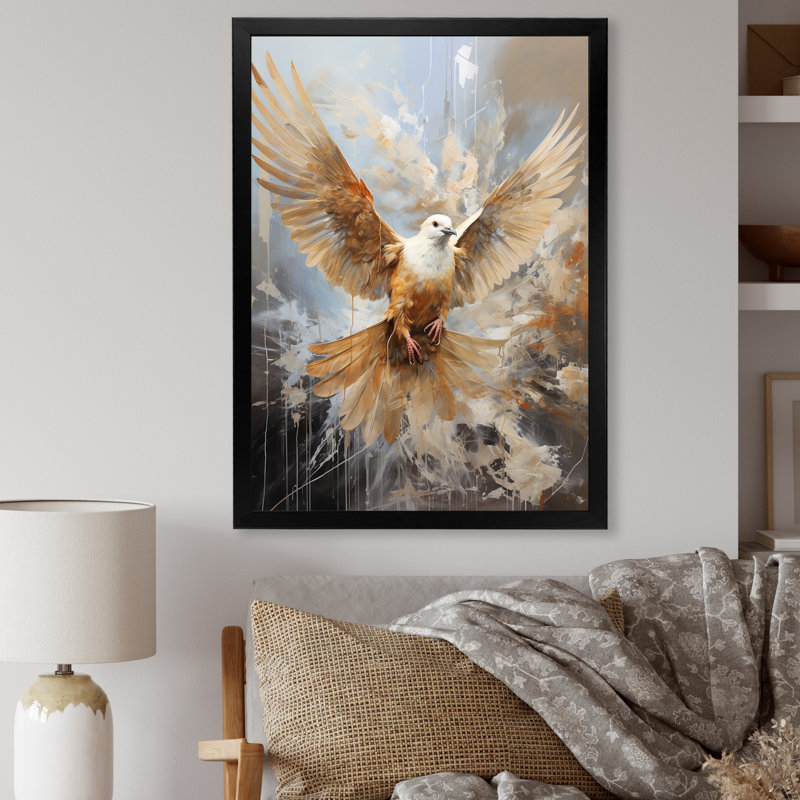 «Lovely White Dove II», art mural colombe, Cadre simple noir, H 32 po x l 24 po x P 1 po