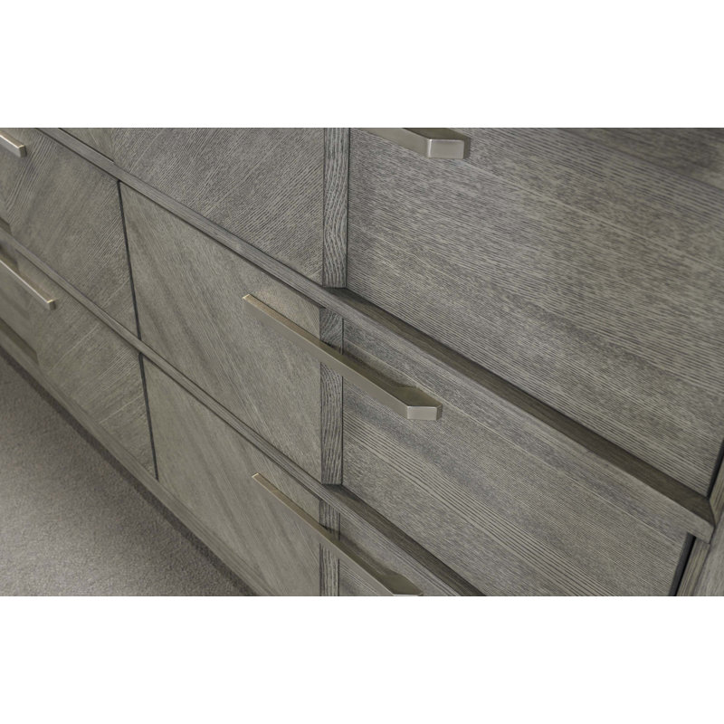 Commode 6 tiroirs en placage assorti gris