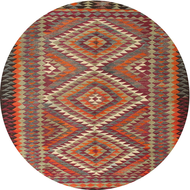 Tapis oriental multicolore tissé à la machine Oriental, Rond 3 pi