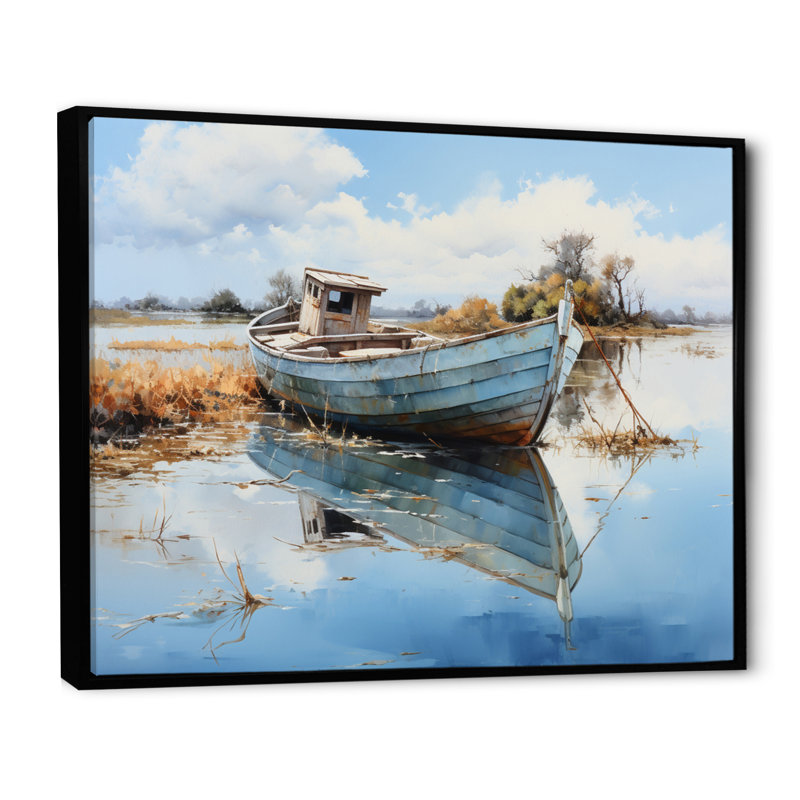 Bateau serein Waterscapes II - impression, Cadre flottant noir, H 30 po x l 40 po x P 1,5 po