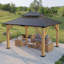 Pavillon de jardin en bois massif à toit double, gris foncé-110908956