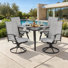 Ensemble repas 5 pièces avec trou pour parasol et chaises pivotantes en textilène