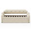 Lit de jour rembourré avec lit gigogne, support à lattes de bois, canapé-lit à structure rembourrée, simple, beige-129523381