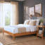 Structure de lit plateforme en bois massif d'acacia Jaxson Modern, pieds de lit courbés exclusifs, sans tête de lit, capacité de poids de 800 lb, aucun sommier requis-1391913497-1391913496