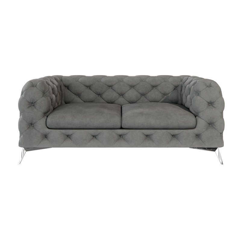Bixby 2 seater Chesterfield Sofa with Silver Metal Legs, Grey
