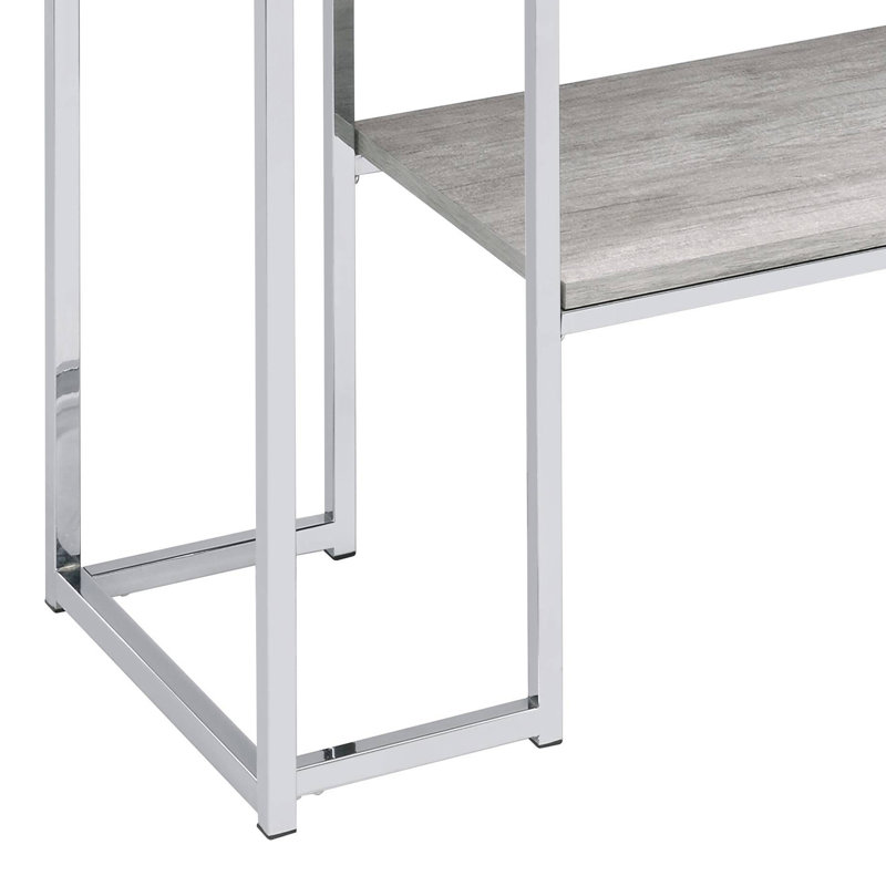 Rocton Contemporary 47"L Rectangular Sofa Table in Natural Oak & Chrome
