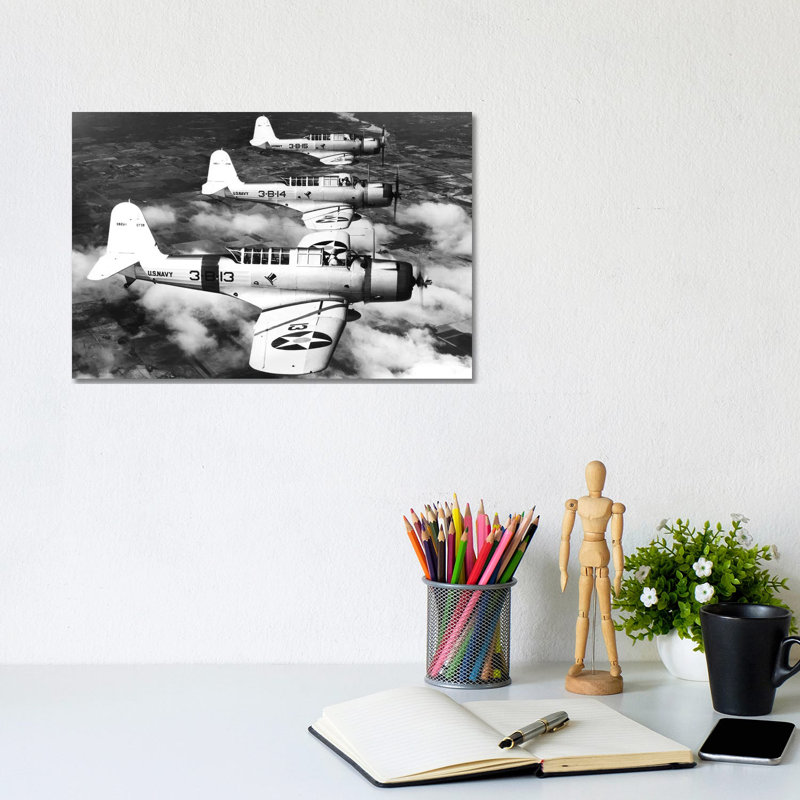 1940s Three World War Ii Us Navy Dive Bombers Flying In Formation - Wrapped Canvas Print, 20.32 cm H x 30.48 cm W