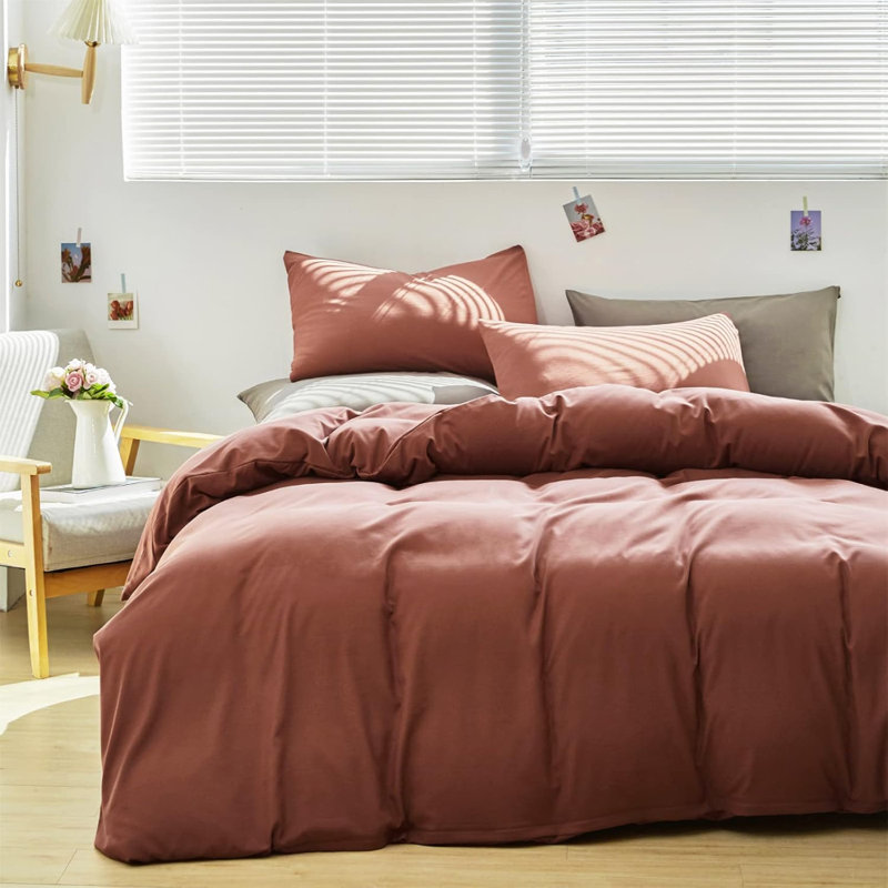 Ensemble d'édredon rouge brique Ensemble d'édredon rouge foncé Ensemble d'édredon rouge noirâtre 3 pièces Édredon doux rouge brique respirant avec 2 taies d'oreiller pour lit double Hotel Quality