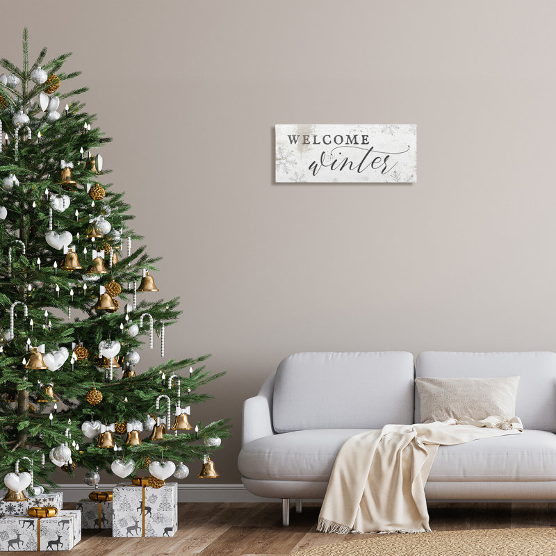 Welcome Winter Phrase Geometric Snowflake Pattern, 10" H x 24" W x 1.5" D
