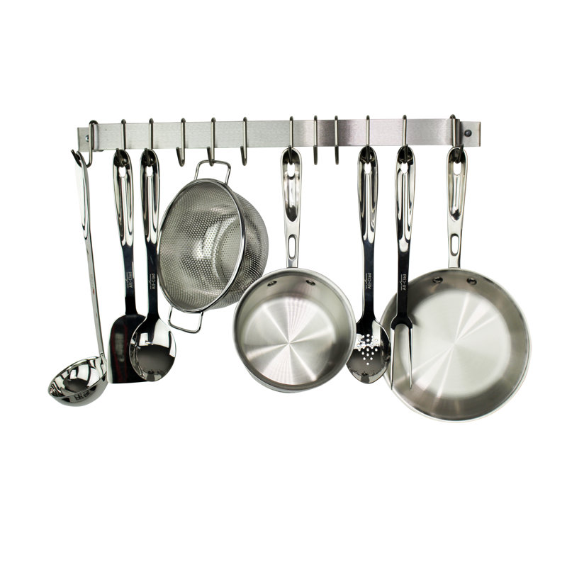 Handcrafted Easy Wall Mounted Pot Rack, 3" H x 36" W x 3" D, Stainless Steel