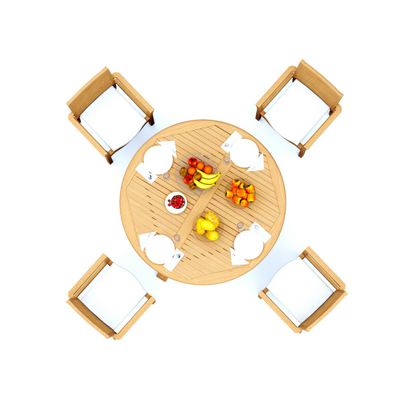 Ensemble de salle à manger 7 pièces en bois de teck de qualité A: table ronde de 60 po et fauteuils empilables # 11MS1206, 4