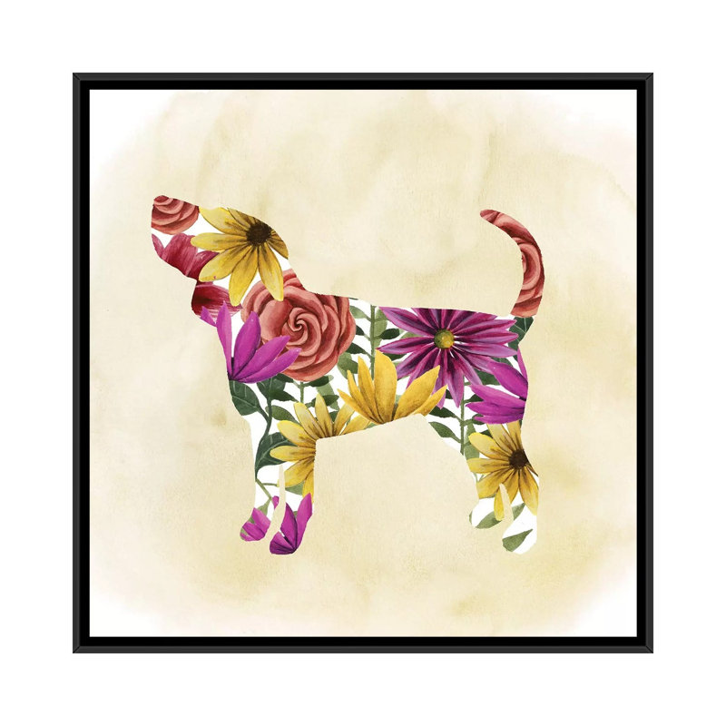 «Flower Power Pup IV», impression sur toile, H 18 po x l 18 po x P 1,5 po, Toile avec cadre noir, Pas de tapis