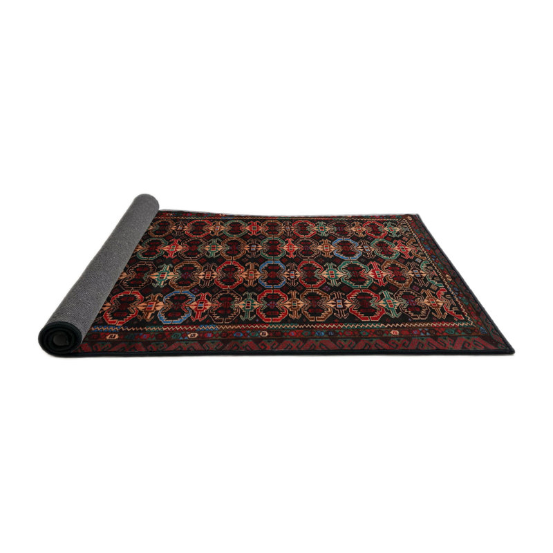 Tapis décoratif traditionnel rouge/bleu/brun Hakan, Rond 3 pi