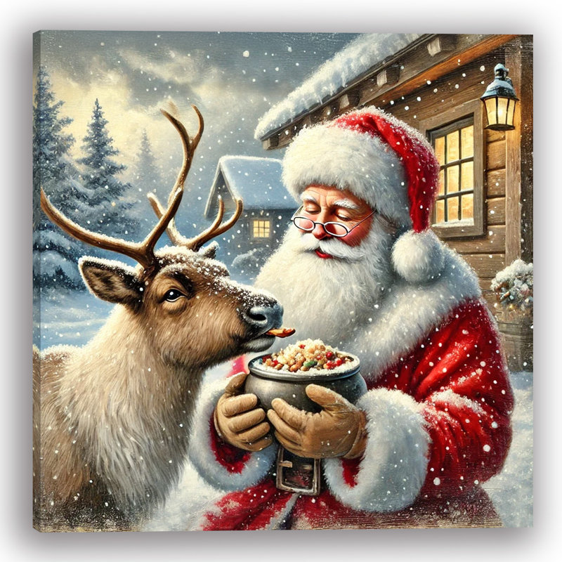«Santa's Winter Feast», reproduction d'art sur toile tendue, H 12 po x l 12 po x P 2 po