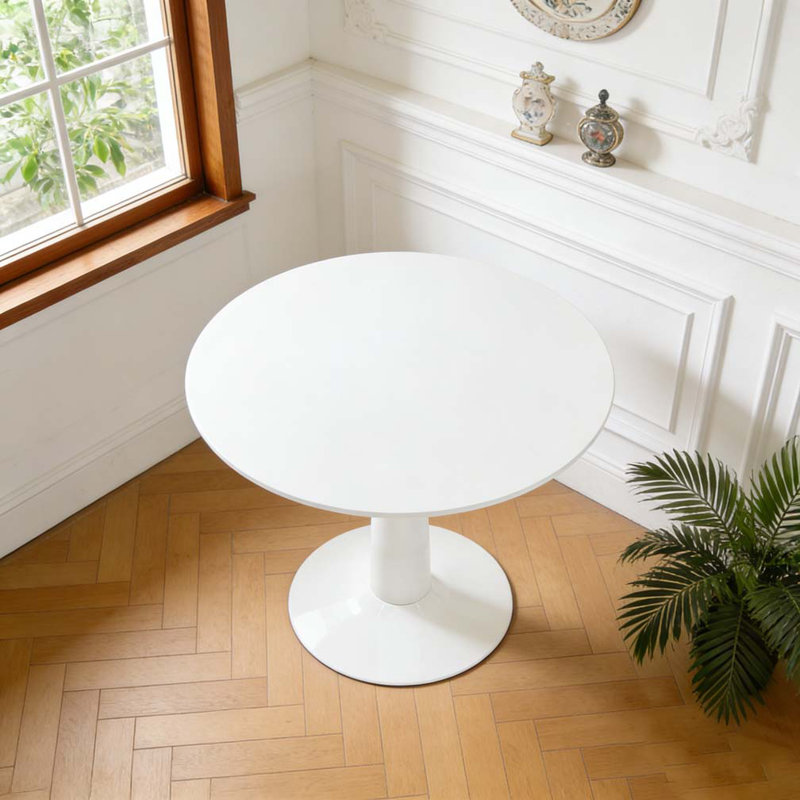 Table à piédestal moderne 31,5 pouces Mid-Century, H 28,93 po x L 31,5 po x l 31,5 po, Blanc