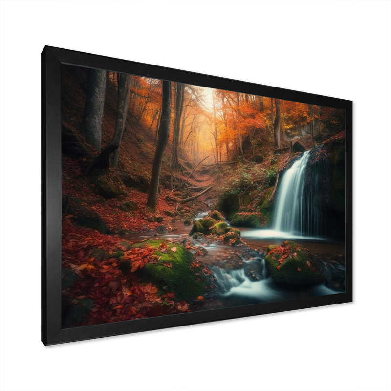 Chute d'eau en automne II - impression, Cadre photo noir, H 12 po x l 20 po x P 1 po