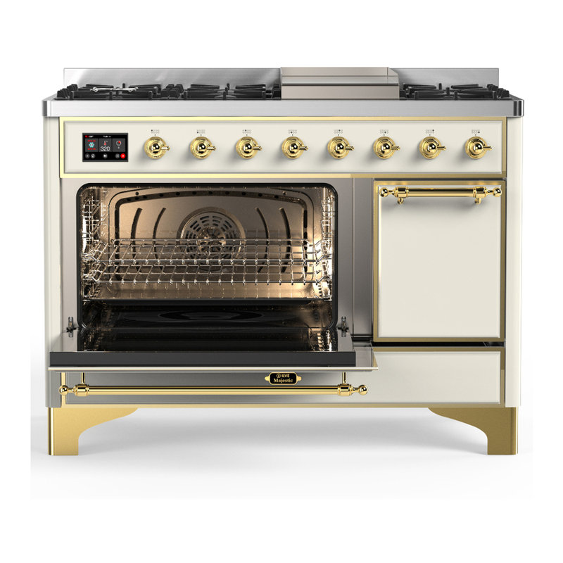 Majestic III Series 48 Inch Dual Fuel Range with 5 Sealed Burners, Griddle, Frenchtop in Matte Graphite (Natural Gas, Burnished Trim)