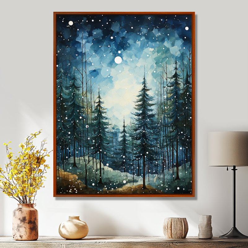 «Winter Snowy Evergreen I - Winter Landscape», reproduction sur toile, H 32 po x l 24 po x P 1 po, Cadre flottant brun