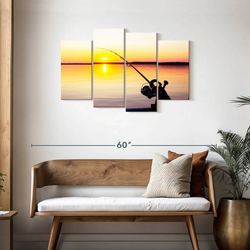 Senne pêchant au coucher du soleil, H 27 po x l 43 po