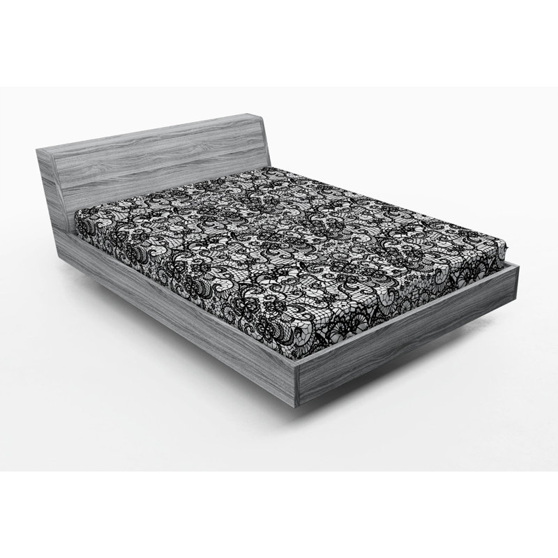 Microfiber Fitted Sheet, Full Fitted Sheet, Black/White Damask 1