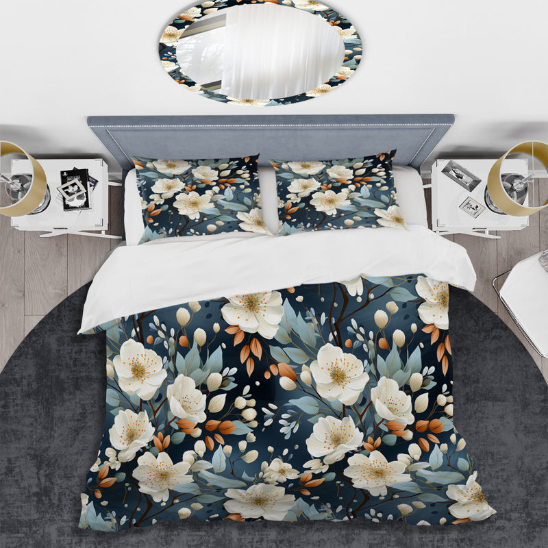 Serene Floral Pattern III - Ensemble de housse de couette à motif floral, Housse de couette simple + 1 taie décorative stan