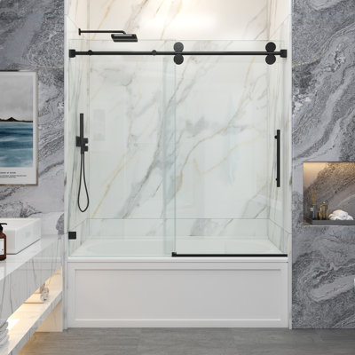 Opal Mirage MCOCOD 56"-60" W x 66" H Single Sliding Frameless Smooth Sliding Tub Door with 3/8" (10mm) Clear Glass