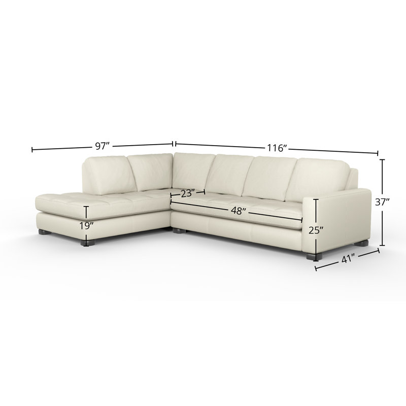 Brooklyn 100% Full Top Grain Leather Sectional, Fantasy Iceberg Genuine Leather, Left Hand Facing