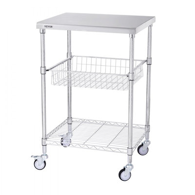 3-Tier Utility Cart Rolling Cart on Wheels 24"x20"x36.6" 470 LBS 6 Hooks