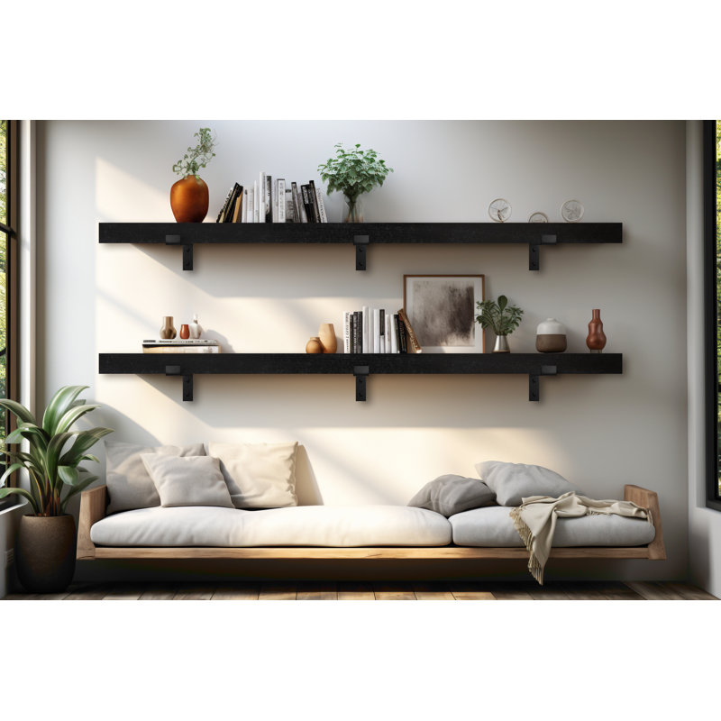 Emerald Lee 2 Piece Poplar Bracket Shelf, 2" H x 72" W x 10" D, Black