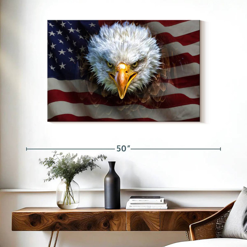 Bald Eagle On US Flag, 26" H x 39" W