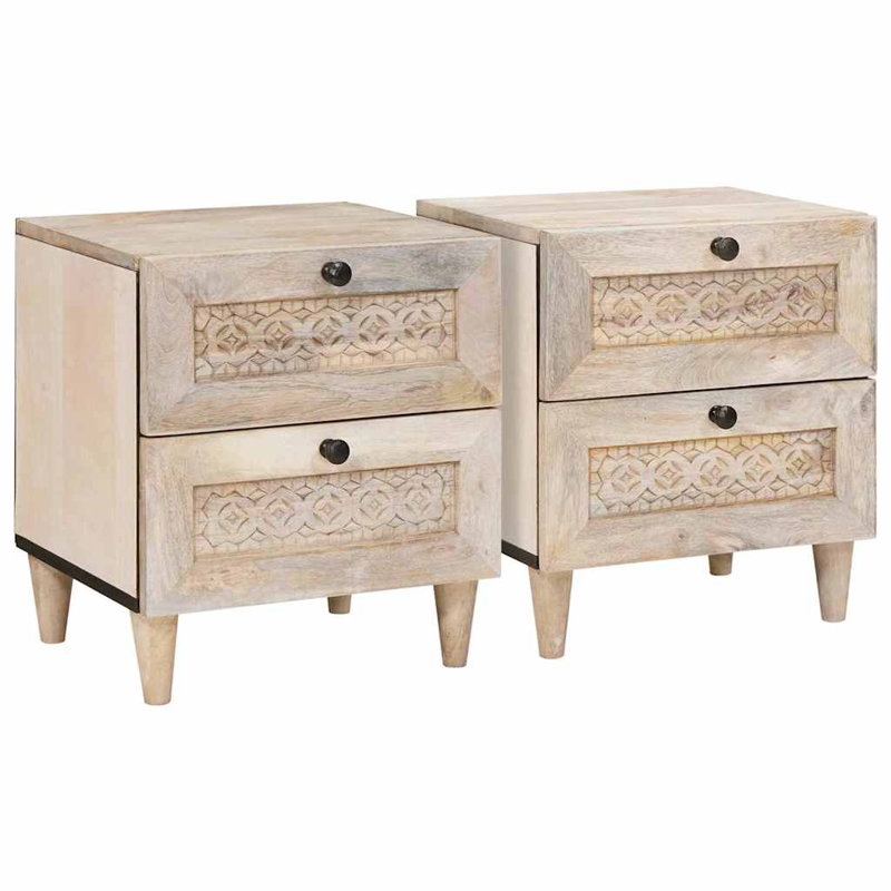 40cm W Solid Wood Bedside Table, Beige