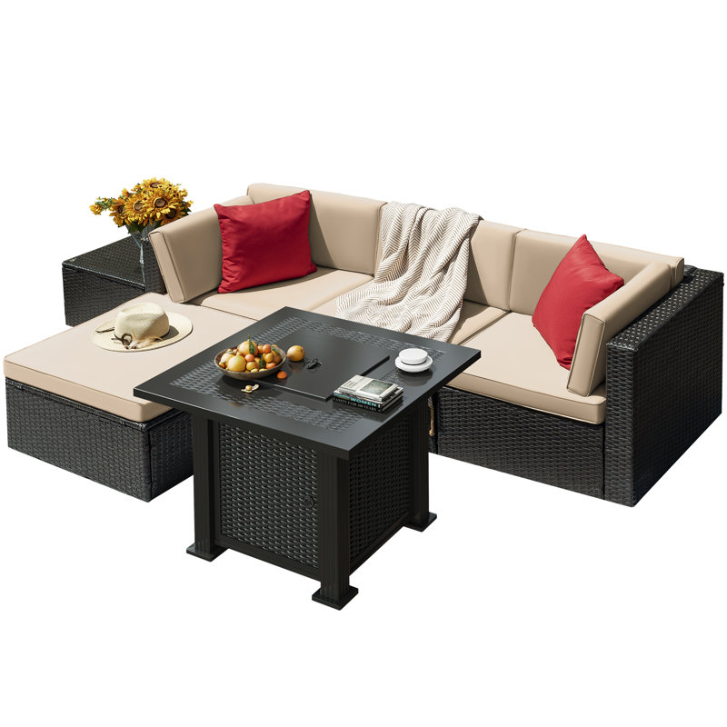 Ensemble de conversation pour patio en osier 4 personnes Brufsky, Beige