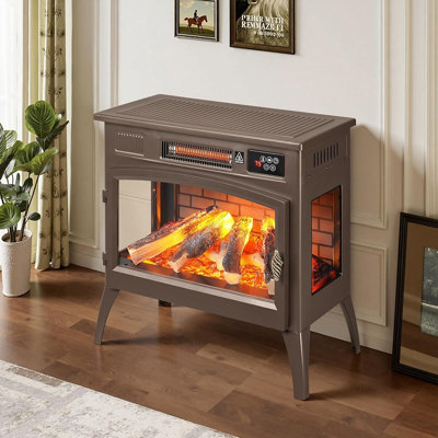 Poêle électrique autoportant avec effet de flamme 3D réaliste, finition brune