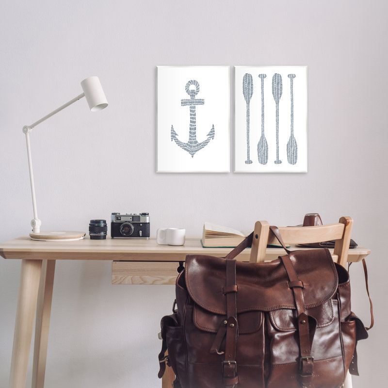 «Simple Lines Nautical Anchor Oars», ensemble de 2 plaques murales par Jetty Home, LLC