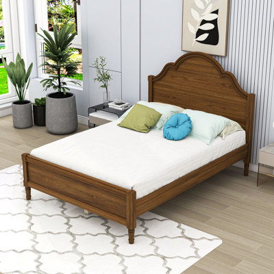 Wood Platform Bed With Headboard and Center Legs