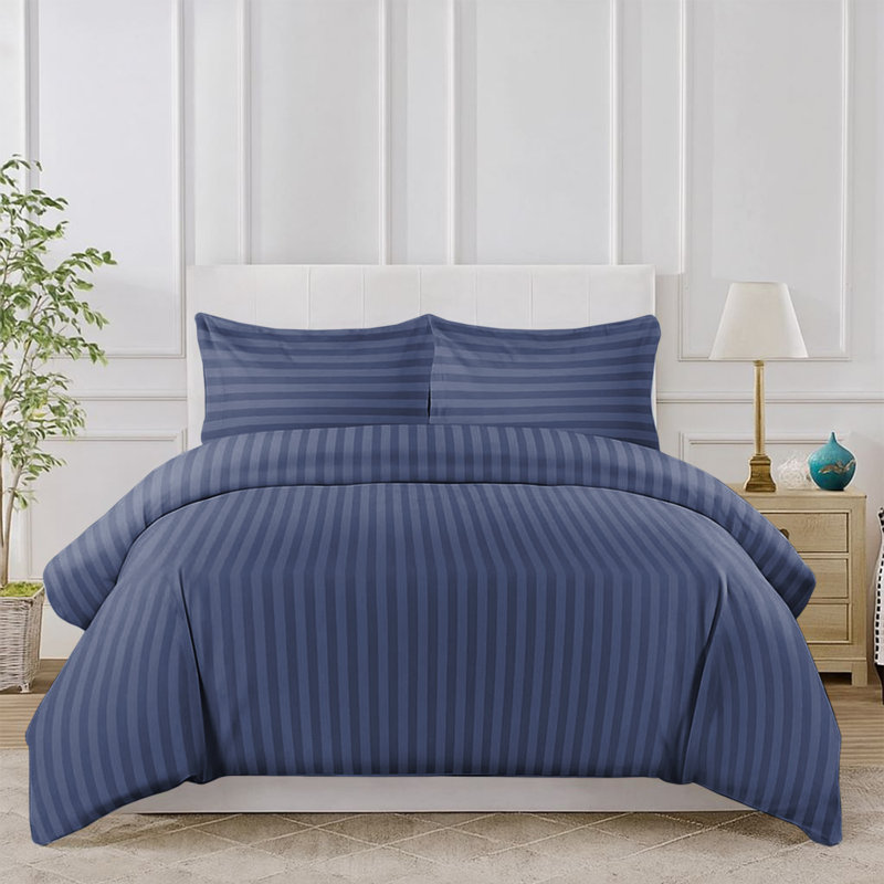 Luxurious 3-Piece Ultra Soft Stripe Duvet Cover Set with Pillowcases, King Duvet Cover Set + 2 Standard Pillowcases