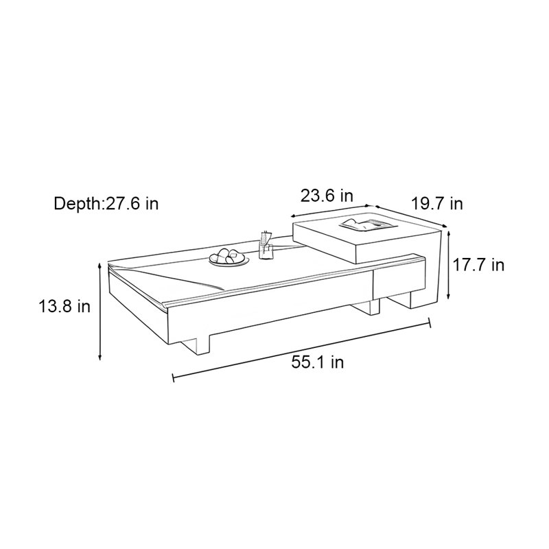 Light luxury rectangular rock table, 13.8" H x 55.1" L x 27.6" W