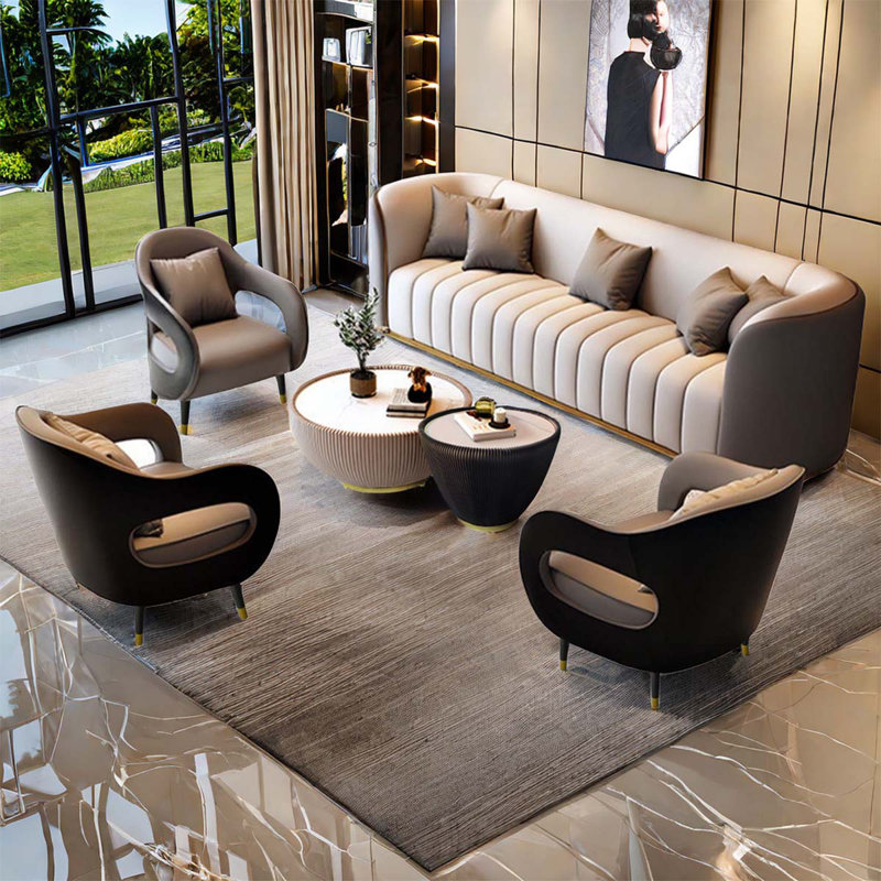 Ensemble de salon en similicuir 6 pièces Maslon, Similicuir gris