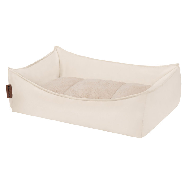 Leather Look Cozy Couch Dog Bed, 6.5" H x 23" W x 18" D, Bone