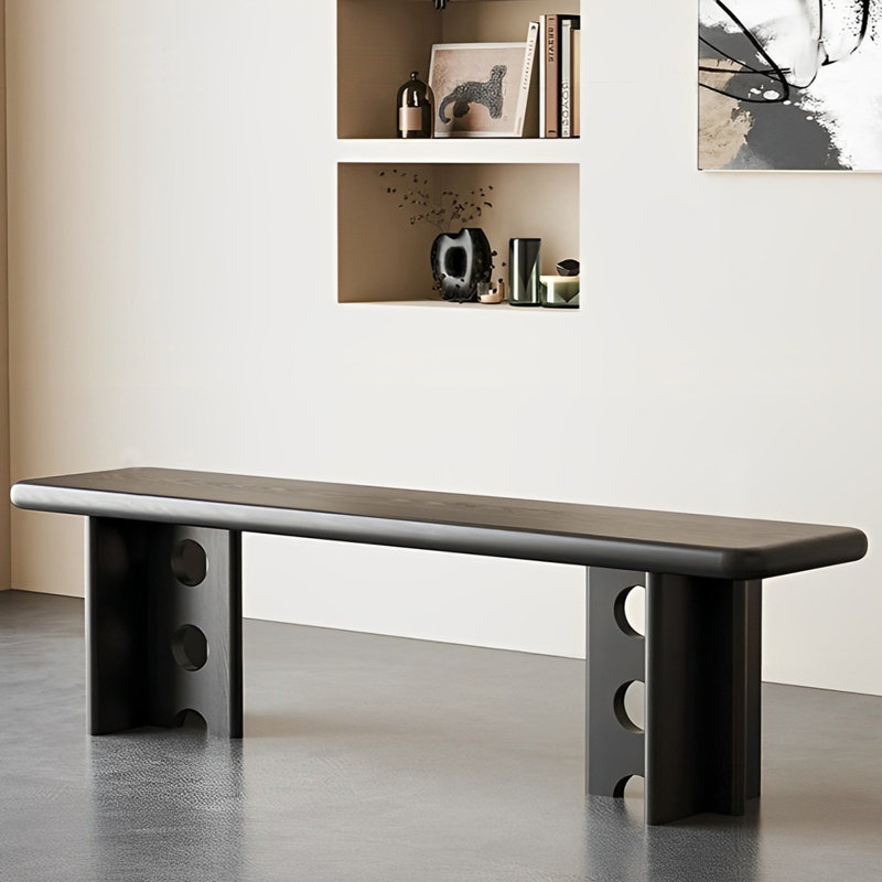 Banc en bois massif Stromain, Noir, H 17,71 po x l 70,86 po x P 13,77 po