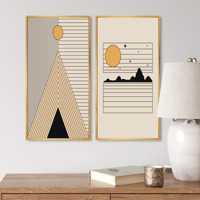 Boho Golden Sun Monochrone Landscape II " Boho Golden Sun Monochrone Landscape II " 2 - Pieces