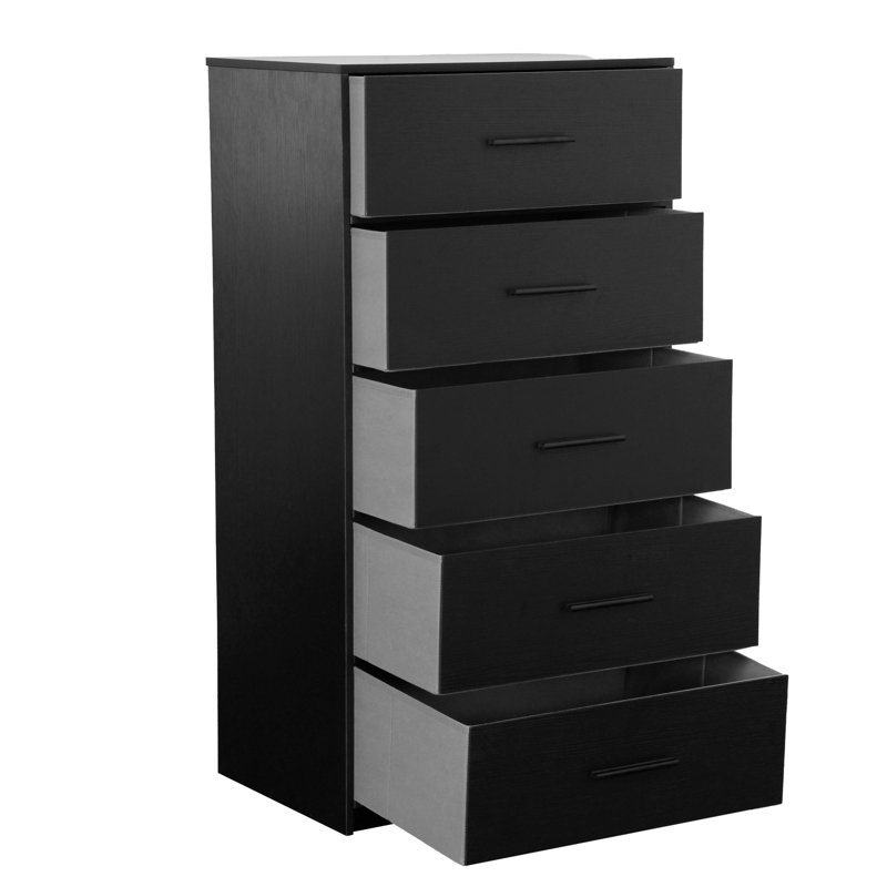 Commode 5 tiroirs avec grands tiroirs en tissu, Noir