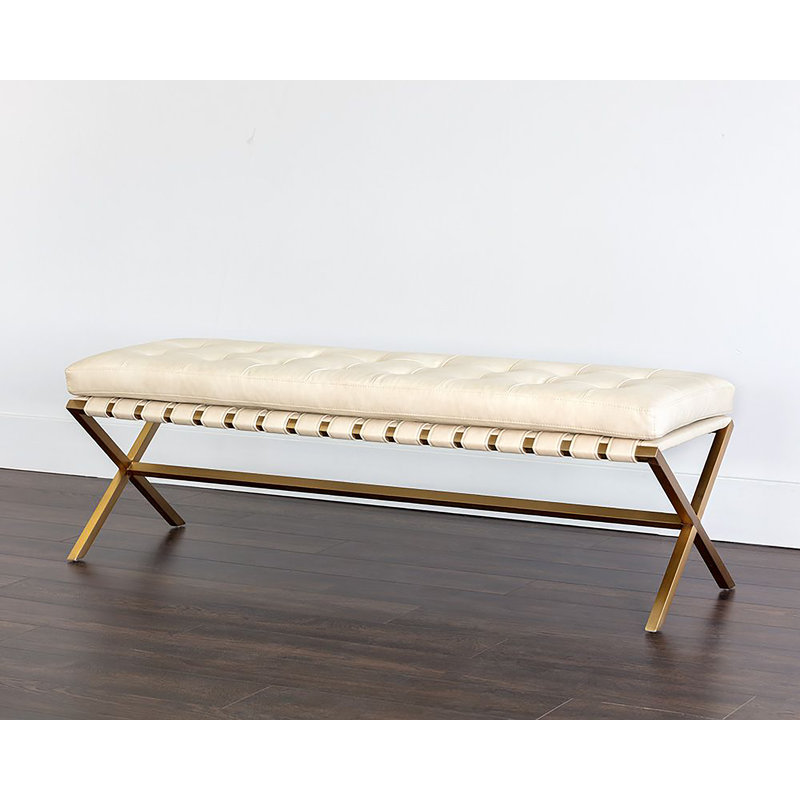Kenji Upholstered Bench, Cream Performance Basketweave