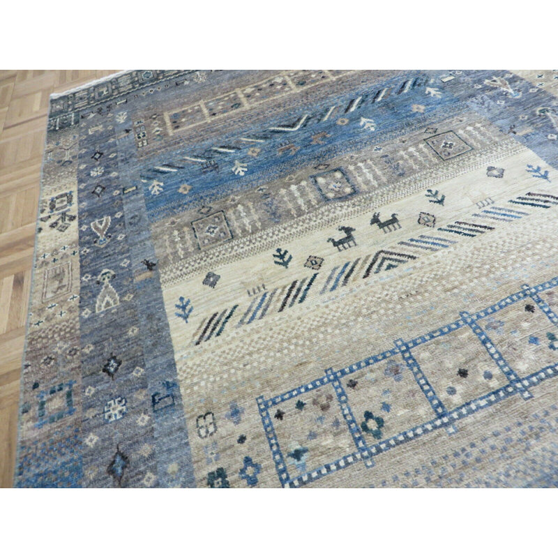 Tapis bleu Gabbeh Peshawar 4 pi 1 po x 5 pi 10 po DCA4A7993EAE43E3A6BC1AAA9F5A0E30