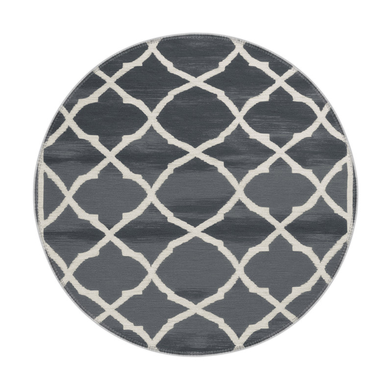 Tapis gris intérieur et extérieur Trellis, Rond 5 pi