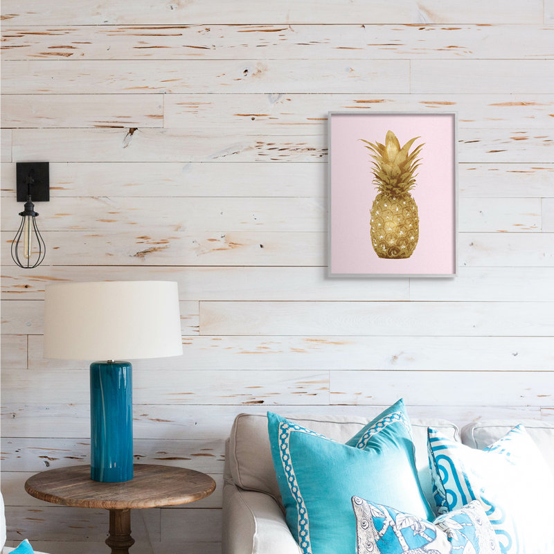 Golden Glam - ananas sur rose, Estampe numérique Farmhouse, H 20 po x l 16 po