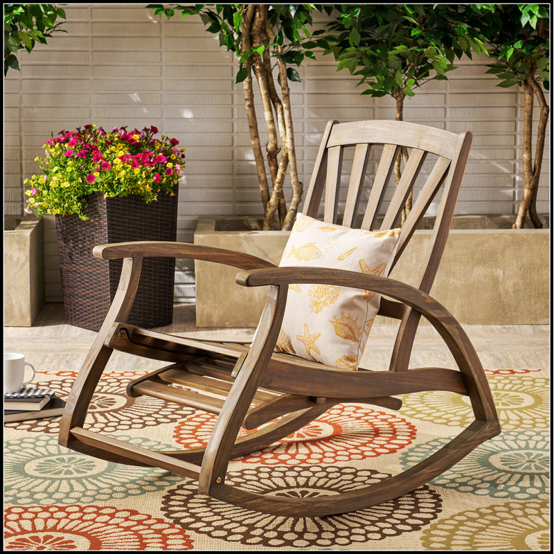 Chaise berçante inclinable en bois franc durable avec design à lattes classique pour une utilisation intérieure et extérieure